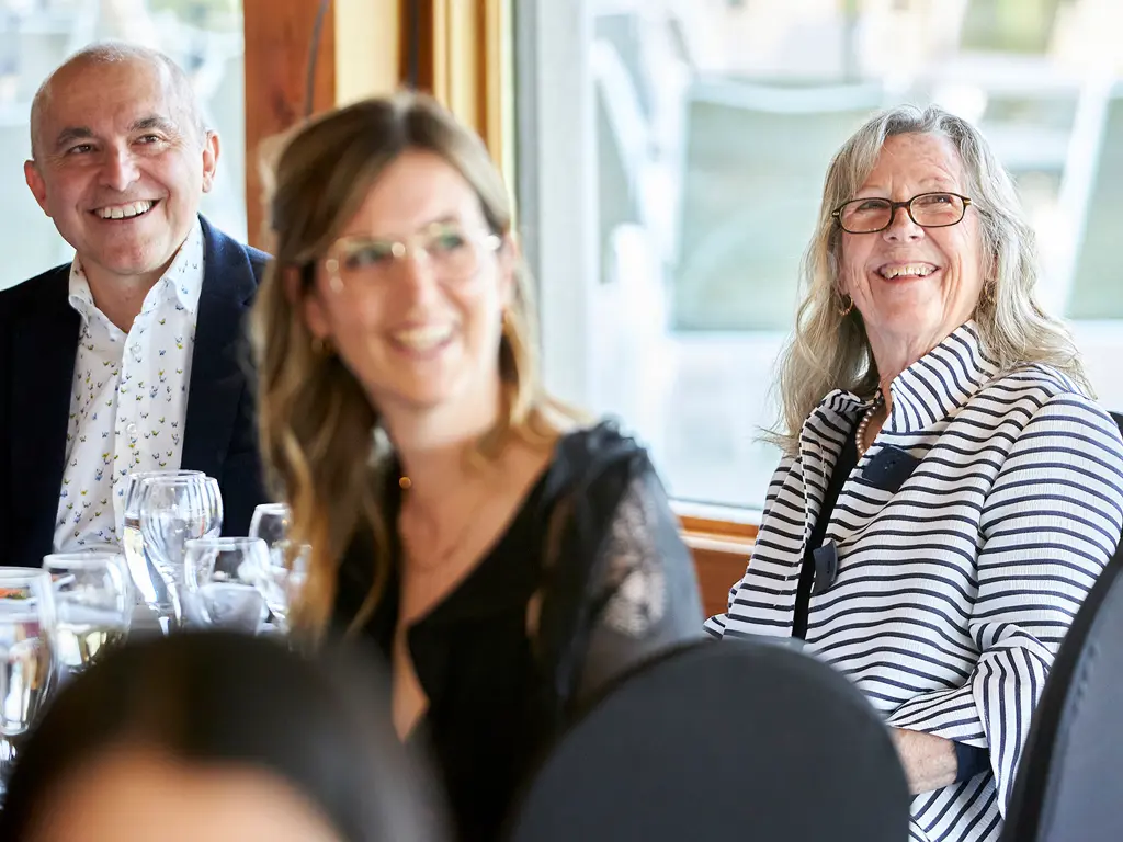 Dr. Alex Sévigny, Sally Bates, and Charlotte Oickle at Rockway Vineyards Winery during the tribute for Dr. Paul Bates.